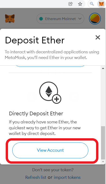 deposit ether on metamask