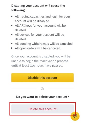 disable or delete binance account