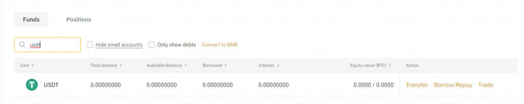 search for USDT on binance