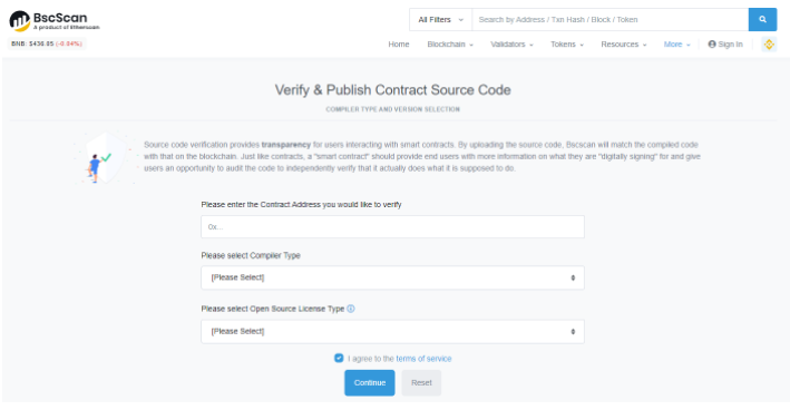 bscscan verify and publish contract source code
