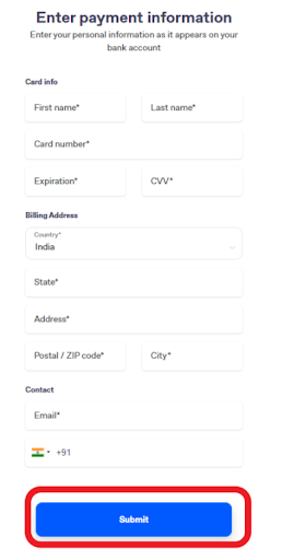 enter payment details on metamask