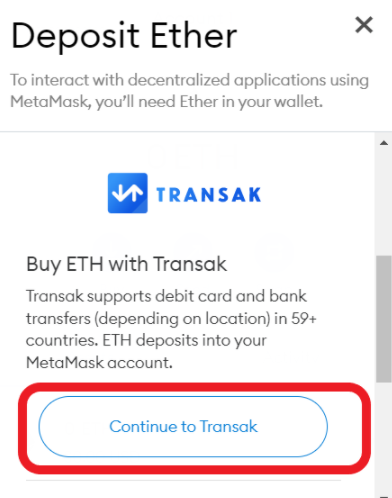 buy eth with transak on metamask