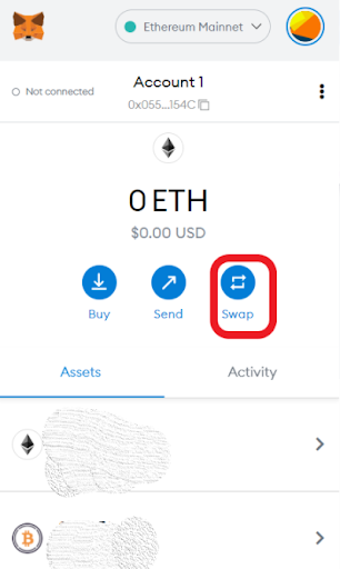 click on swap button in metamask app
