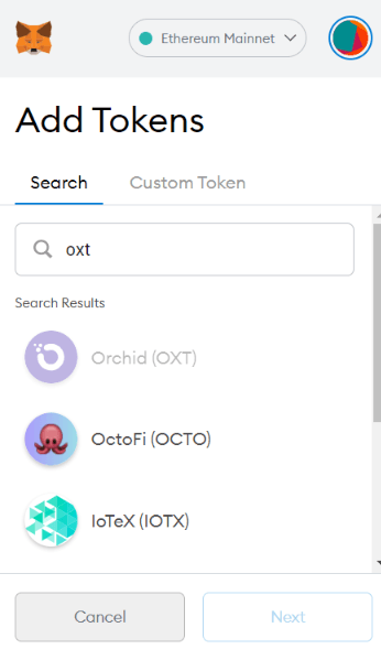 search for token on metamask