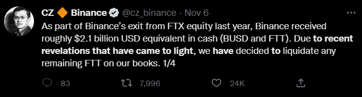 CZ of binance on the ftx collapse