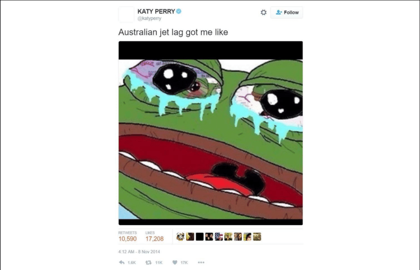 Katie Perry shares a Pepe meme on Twitter