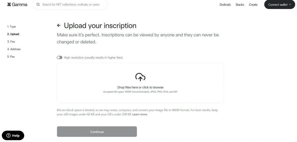 Step 2 - Upload inscription in the selected inscription type