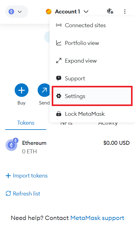 nebulas metamask settings