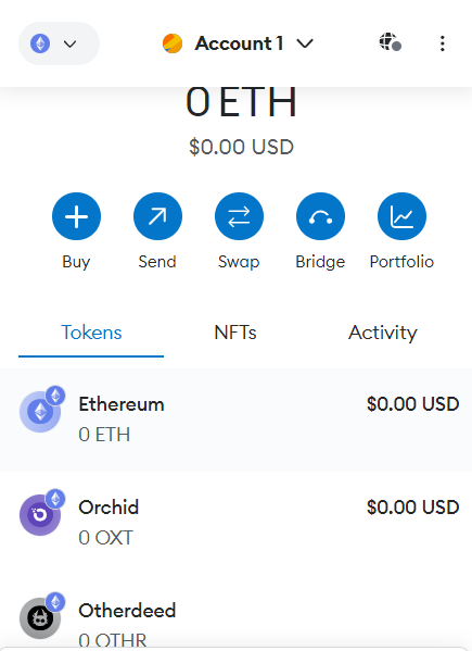 Window which shows your assets on Metamask