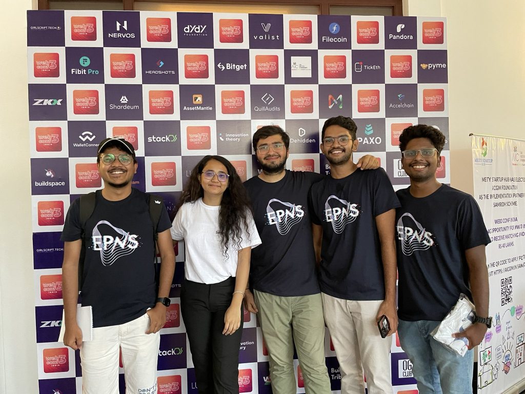 Pranshu with EPNS (now Push Protocol) team at Web3Conf India