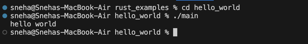 learn rust - output for hello world
